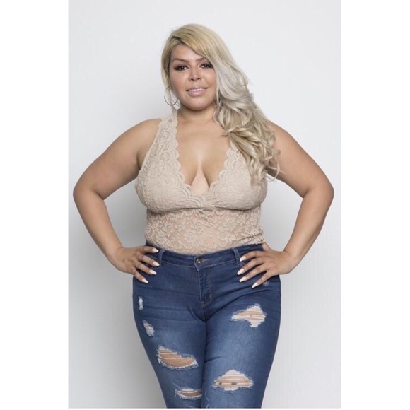 Taupe Lace Bodysuit - Picture 2 of 5